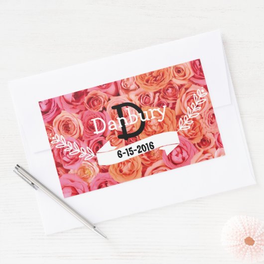 Gepersonaliseerde Bloemen bruiloft Rechthoekige Sticker (Envelop)