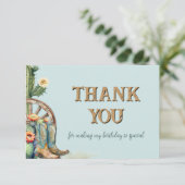 Gepersonaliseerde Bloemen Cactus Laarzen Thema Dan Bedankkaart (Staand voorkant)