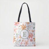Gepersonaliseerde Bloemen Canvas tas met Initiaal (Voorkant)
