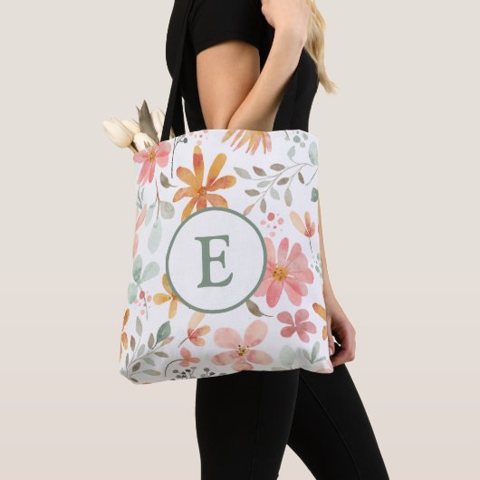 Gepersonaliseerde Bloemen Canvas tas met Initiaal (Dichtbij)