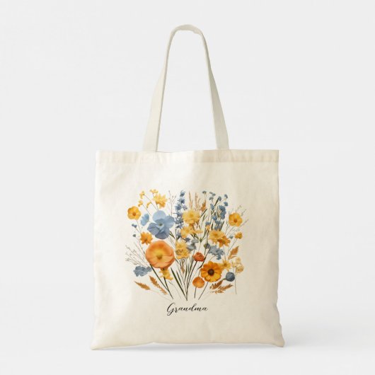 Gepersonaliseerde Bloemen Canvas tas voor Oma (Achterkant)