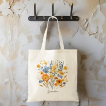 Gepersonaliseerde Bloemen Canvas tas voor Oma