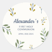 Gepersonaliseerde Bloemen Eerste Communie Sticker (Voorkant)