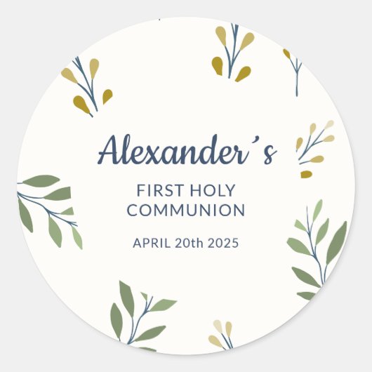 Gepersonaliseerde Bloemen Eerste Communie Sticker (Voorkant)