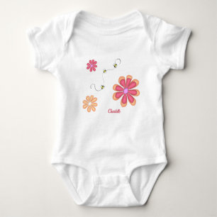 Gepersonaliseerde bloemen en bijenpak Baby Romper