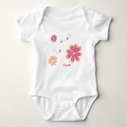 Gepersonaliseerde bloemen en bijenpak Baby Romper (Voorkant)