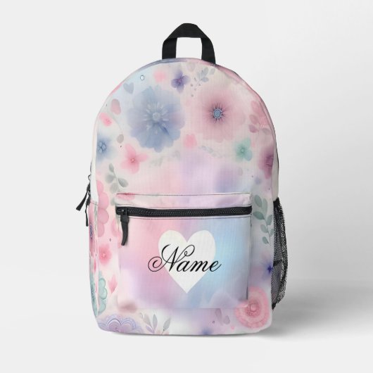 Gepersonaliseerde bloemen en hart bedrukte rugzak (Voorkant)