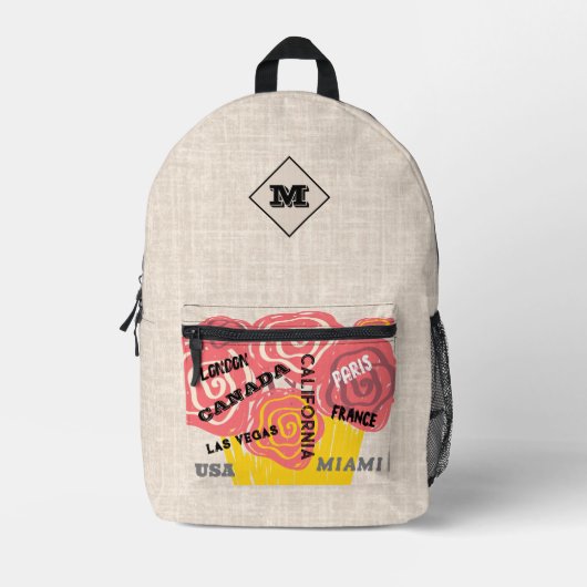 Gepersonaliseerde bloemen en jute Stijlvolle ontwe Bedrukte Rugzak (Voorkant)