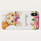 Gepersonaliseerde bloemen en kat Case-Mate iPhone case (Achterkant (horizontaal))
