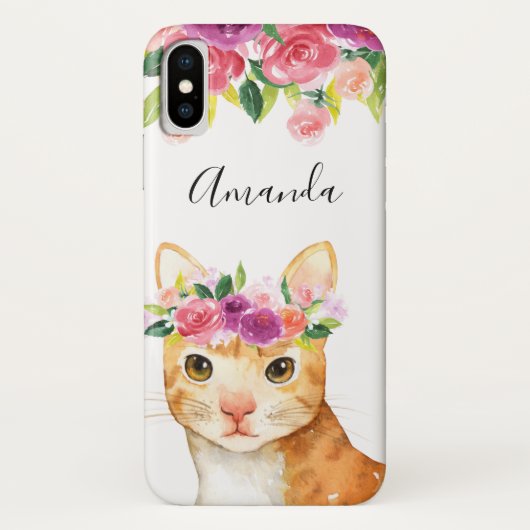 Gepersonaliseerde bloemen en kat Case-Mate iPhone case (Achterkant)