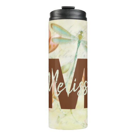Gepersonaliseerde bloemen en libellen thermosbeker (Voorkant)