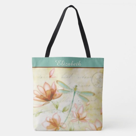 Gepersonaliseerde bloemen en libellen tote bag (Voorkant)