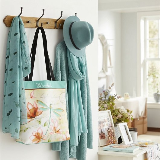 Gepersonaliseerde bloemen en libellen tote bag