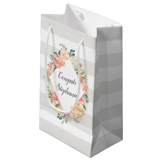 Gepersonaliseerde Bloemen en Strepen Patroon Klein Cadeauzakje (Voorkant Gekanteld)