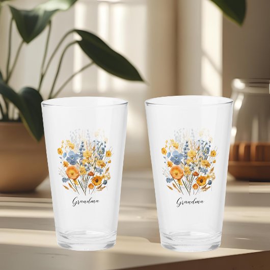 Gepersonaliseerde Bloemen Glas Beker voor Oma Gift