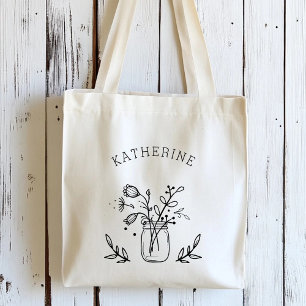 Gepersonaliseerde Bloemen in Landelijke Metselpot Tote Bag