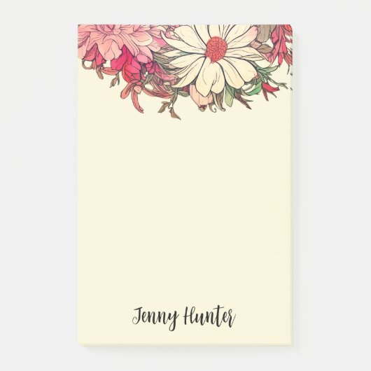 Gepersonaliseerde bloemen in roze en crème post-it® notes (Voorkant)