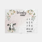 Gepersonaliseerde Bloemen Koe Maandelijkse Mijlpaa Fleece Deken (Voorkant (Horizontaal))