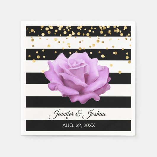 Gepersonaliseerde Bloemen Lavendel Roos Gold Weddi Servetten (Voorkant)