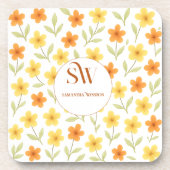 Gepersonaliseerde Bloemen met Sinaasappel & Gele B Bier Onderzetter (Voorkant)