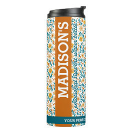 Gepersonaliseerde Bloemen Monogram & Naam Water Tu Thermosbeker