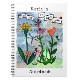 Gepersonaliseerde bloemen muzieknoten en vreugde k notitieboek