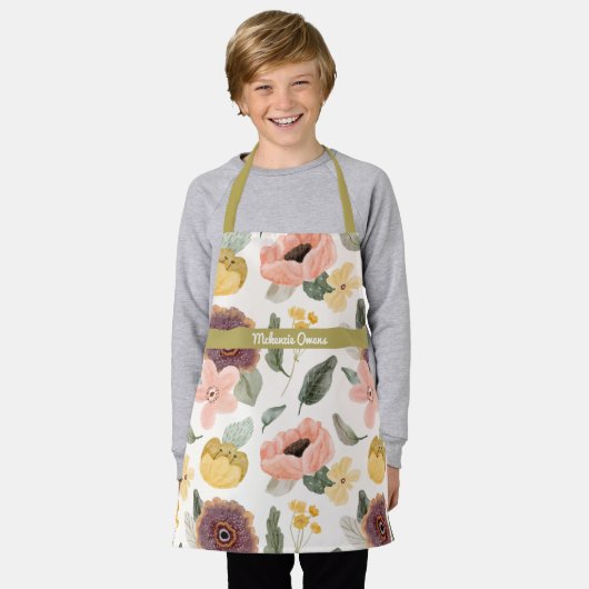 Gepersonaliseerde  Bloemen Paarse & Geel Schort (Gedragen)