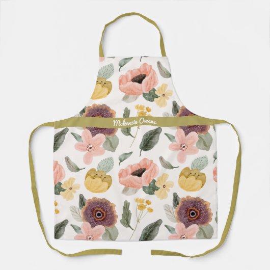 Gepersonaliseerde  Bloemen Paarse & Geel Schort (Voorkant)