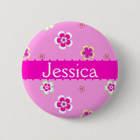 Gepersonaliseerde bloemen patroon met naam ronde button 5,7 cm (Voorkant)