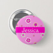 Gepersonaliseerde bloemen patroon met naam ronde button 5,7 cm (Voorkant /achterkant)