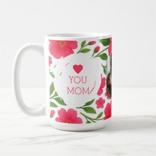 Gepersonaliseerde Bloemen Rode Mok - Love You Mom (Links)