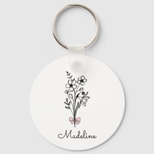 Gepersonaliseerde Bloemen Roze Boog Voor Bruidsmei Sleutelhanger (Voorkant)