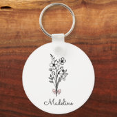 Gepersonaliseerde Bloemen Roze Boog Voor Bruidsmei Sleutelhanger (Voorkant)