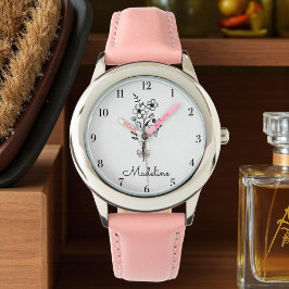 Gepersonaliseerde Bloemen Roze Bow voor Meisjes Horloge