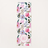 Gepersonaliseerde Bloemen Roze Script Initialen Yogamat (Voorkant)
