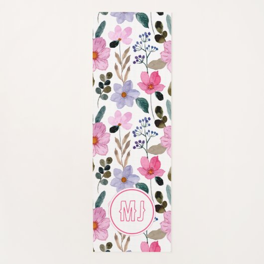 Gepersonaliseerde Bloemen Roze Script Initialen Yogamat (Voorkant)