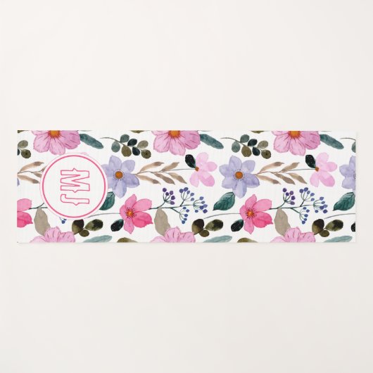 Gepersonaliseerde Bloemen Roze Script Initialen Yogamat (Voorkant (horizontaal))