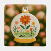 Gepersonaliseerde Bloemen Snowglobe Keramisch Orna Keramisch Ornament (Achterkant)