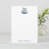 Gepersonaliseerde  Bloemen Teacup Blauwe Waterverf Bedankkaart (Staand voorkant)