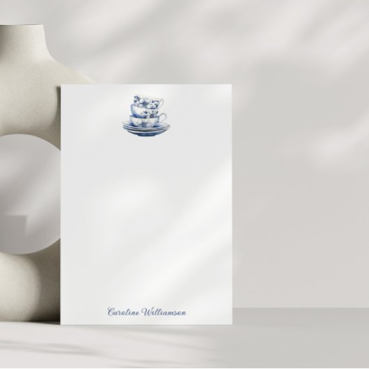 Gepersonaliseerde  Bloemen Teacup Blauwe Waterverf Bedankkaart