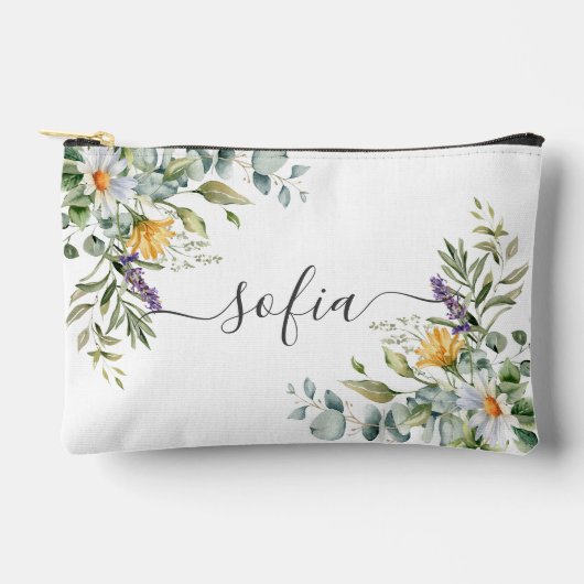 Gepersonaliseerde bloemen toilettas - naam & madel etui (Voorkant)