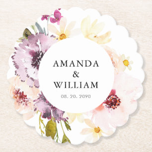 Gepersonaliseerde Bloemen Trouwpapier Onderzetter 