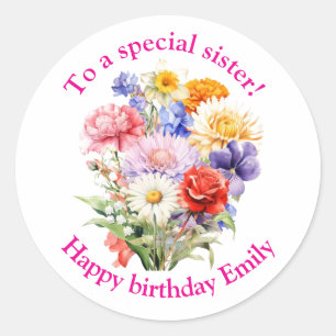 Gepersonaliseerde Bloemen Verjaardag Sticker voor