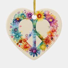 Gepersonaliseerde Bloemen Vredessymbool Hippie sti Keramisch Ornament