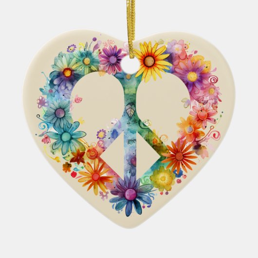 Gepersonaliseerde Bloemen Vredessymbool Hippie sti Keramisch Ornament (Voorkant)