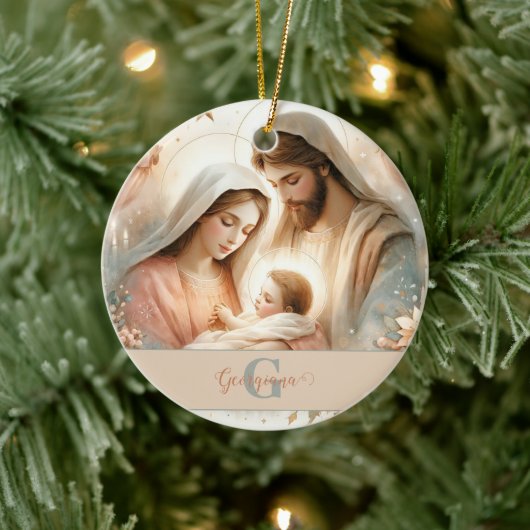 Gepersonaliseerde Bloemen Waterverf Baby Jesus Geb Keramisch Ornament (Boom)