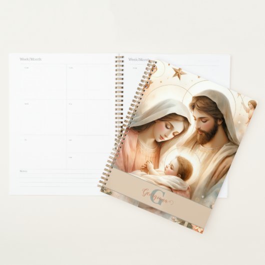 Gepersonaliseerde Bloemen Waterverf Baby Jesus Geb Planner (Display)