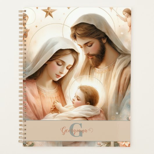 Gepersonaliseerde Bloemen Waterverf Baby Jesus Geb Planner (Voorkant)