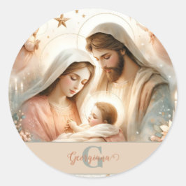 Gepersonaliseerde Bloemen Waterverf Baby Jesus Geb Ronde Sticker