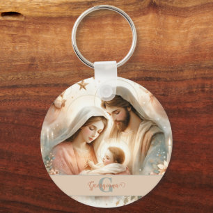 Gepersonaliseerde Bloemen Waterverf Baby Jesus Geb Sleutelhanger